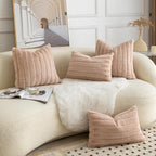 Pack of 2 Faux Fur Throw Pillow Covers 24x24 Inch Striped Decorative Soft Plush Couch Pillow Case Home Decor for Bed, Sofa, Living Room Beige