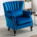 Accent Reading Arm Chairs Midcentury Modern Comfy Corner Sofa Chair, Wingback Waiting Room Club Chair with Tufted Back for Living Room/Bedroom/Reception Room, Velvet Blue