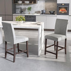 COSTWAY Counter Height Bar Stools Set of 2, 24'' Upholstered Mid Century Modern Island Chairs with Rubber Wood Legs, Wooden Barstools for Kitchen, Dining Room, Bar, Restaurant (Light Grey)