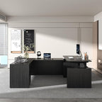 100.4'' Height Adjustable U-Shaped Executive Desk with 3-Drawer File Cabinet and Shelves (Grey-U)