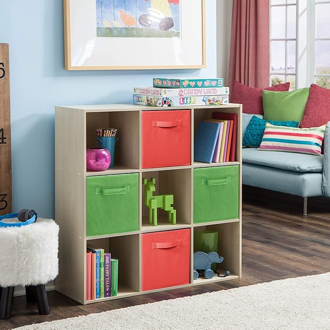 ClosetMaid Cubeicals 9 Cube Storage Shelf Organizer Bookshelf, Square Shape, Easy Assembly - Birch Wood Finish