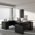 100.4'' Height Adjustable U-Shaped Executive Desk with 3-Drawer File Cabinet and Shelves (Grey-U)