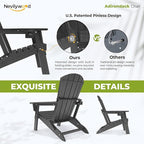 nevilywood Folding Adirondack Chair with Cup Holder Set of 4, HDPE Patio Chairs,All-Weather Outdoor Chairs for Backyard, Deck,Fire Pit-Black