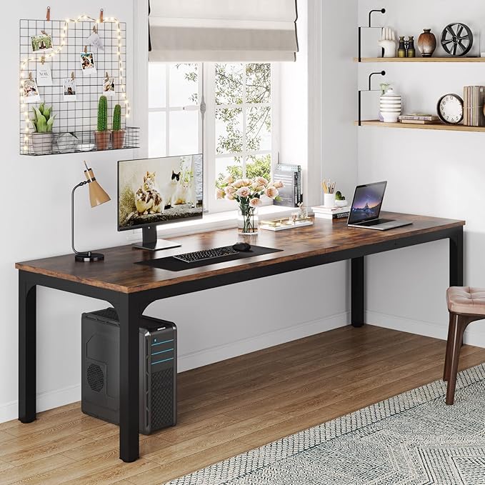 Tribesigns 78.7 Inches Extra Long Computer Desk 2 Person Desk, Double Long Desk, Workstaion for Home Office, Brown+Black