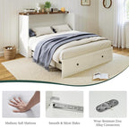 Full Murphy Bed with 6" Tri-Fold Memory Foam Mattress, Storage Drawer & Charging Station, Space-Saving Design for Home Office or Guest Room, White