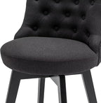 MINCETA Set of 2 Upholstered Bar Stools - 26 Inch Swivel Counter Height Stools with Low Tufted Back, Footrest & Performance Fabric - Round Seat for Kitchen Island & Home Bar Black