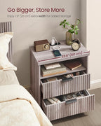 VASAGLE MAXE Collection - Set of 2 Nightstands with Charging Station, Fluted Night Stand, Bedside Table, Mid Century Modern Side End Table, 2 Drawers, 2 AC Outlets, 2 USB Ports, Washed Gray ULET926G01