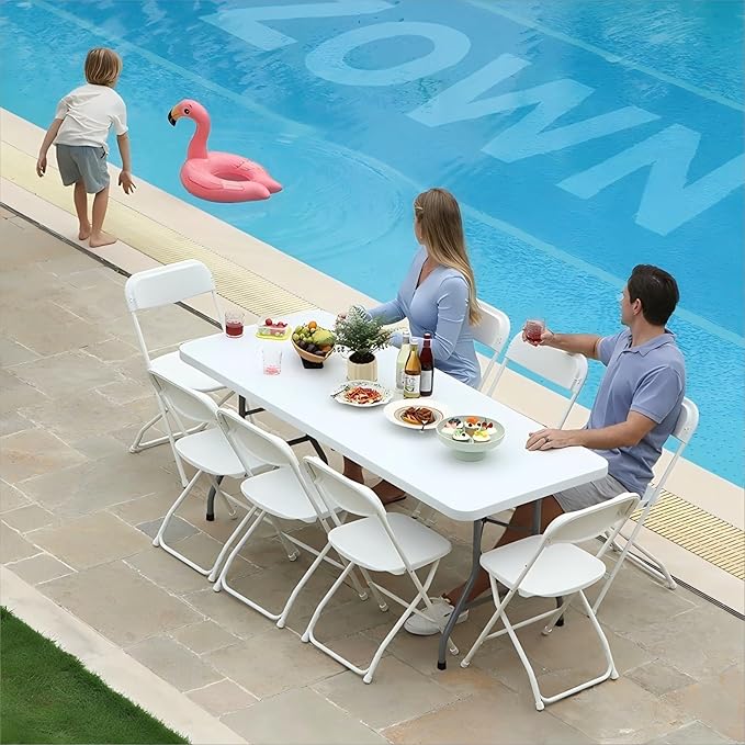 SEALAMB Plastic Folding Chairs 30 Pack, White Commercial Portable Indoor/Outdoor Chairs for Home Office, Wedding, Events Parties with Steel Frame, 350lbs Capacity (White-Plastic, 30 Pack)