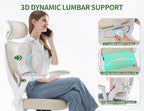 Office Chair - Ergonomic Desk Chair with Adjustable Headrest Lumbar Support Computer Chair - Mesh Comfy Chairs with Flip-up Armrests - Big and Tall Gaming Chairs for Adults Home Office(Beige)