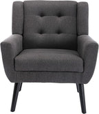Dolonm Midcentury Modern Accent Chair with Arms, Upholstered Fabric Reading Side Chair Tufted Back Decorative Wingback Chair for Living Room Bedroom (Dark Grey)