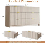 3 Piece Dresser Bedroom Set, 7 Drawer Dresser & 3 Drawer Nightstands with Gold Handles, Fluted Wood Chest of Drawers for Bedroom, Living Room, Entryway, Beige