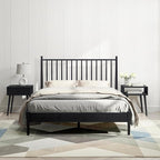 NTC Inno Wooden Bed Frame with Headboard, Solid Oak and Rubber Wood Foundation with Silent Slats and Wood Central Supports, 1000 Lb Capacity, Effortless Assembly, Queen - Burnt Black