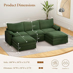 Vesgantti 108" U Shaped Sectional Couch, Comfy Cloud Modular Sectional Sofa with 2 Ottoman Deep Seat Chenille Modern Cloud Sofa, Modular Sofas for Living Room, Bedroom and Apartment, Green