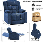 EONIX Dual Motor Lay Flat Power Lift Recliner Chair for Elderly, Electric Recliner Lift Chair for Adults with Cup Holders, 400lbs Heavy Duty Power Lift Sofa with Heat and Massage, Navy Blue