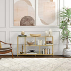 Henn&Hart 52" Wide Rectangular Console Table with Glass Shelves in Brass, Entryway Table, Accent Table for Living Room, Hallway