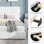 SHA CERLIN Queen Bed Frame, Velvet Upholstered Platform Bed Frame, Vertical Channel Tufted Adjustable Headboard, Low Profile Bed Frame, No Box Spring Needed, Easy Assembly, White