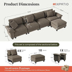 157-Inch L Shaped Sectional Sofa with Cloud Cushions, Deep Seat Modular Couch Set w/ 5 Seats & 1 Ottomans, Removable Arms, Plush Chenille Upholstery for Living Room, Apartment - Smoky Gray