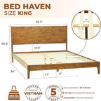 Acacia Haven King Wooden Bed Frame, 100% Solid Wood Platform Bed with Headboard, All Mattress Support & No Box Spring Needed, Effortless Assembly, 800 lbs Capacity, Caramel.