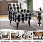 HULALA HOME Modern Accent Chair with Arms and Wooden Legs, Buffalo Plaid Accent Chair Armchair High Back Rest, Padded Armrest and Comfortable Cushioned Seat for Living Room (Buffalo Black)