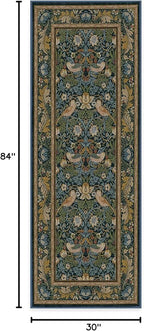 RUGGABLE x Morris & Co Machine Washable Runner Rug – Strawberry Thief Indigo 2.5x7, Stain-Resistant, Non-Slip – Washable Rug for Hallway, Entryway, Living Room & Kitchen–with Cushioned Pad