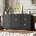 Black 9 Drawer Dresser for Bedroom, Modern Fluted Dresser with Gold Metal Handles, Wide Chest of Drawers for Bedroom, Living Room, Entryway, Hallway, 63" L x 15.7" D x 31.4" H