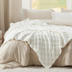 Bedsure GentleSoft White Throw Blanket for Couch - Checkered Fleece Blankets Gifts for Women Men Girls, Cute Soft Cozy Throw for Bedroom Home Decor Gifts, 50x60 Inches