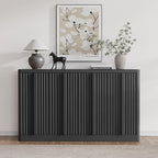 Buffet Cabinet with Storage, 60" Sideboard Buffet Cabinet with 4 Door, Modern Credenza Storage Cabinets with Adjustable Shelves, Solid Wood Handles for Kitchen, Dining, Living Room, Black
