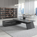 L Shape Executive Desk with Drawers – Modern Large Office Desk for Home Office, Spacious Computer Workstation with Storage Cabinets, Black Finish (Black/Left, 87" L * 63" W * 30" H)