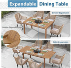 JOIVI Outdoor Dining Set for 6, 7 Pieces Patio Dining Table and Chairs Set, Rattan Rope Patio Outdoor Furniture Set with Extendable Dining Table for Deck, Backyard, Garden, Dining Room, Tan