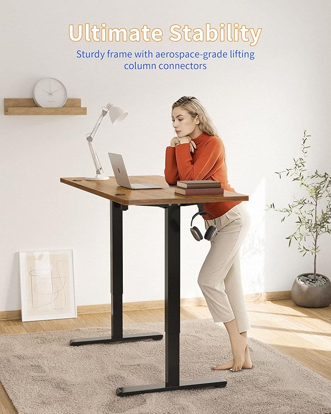YIHAYO Electric Standing Desk, 63 x 24 Inches Stand Up Desk with Splice Board, Computer Desk for Home Office, Black Frame/Rustic Brown Top
