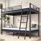 Bunk Bed Twin Over Twin with 6'' Mattresses Included, Heavy Duty Metal Bunk Bed Frame with Angled Ladder for Teens and Adults, for Spaces-Saving, Smooth Rounded Edges, Black