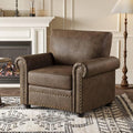 ONBRILL Nailhead Trim Accent Chair, Faux Leather Club Chair for Living Room, Comfy Armchair with Springs Cushions & Solid Wood Legs, Traditional Rolled Arms Single Sofa for Bedroom, Apartment, Brown