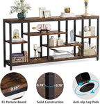 Tribesigns Console Sofa Table, 70.9 inch Extra Long Table Behind Couch with Storage Shelves, 3-Tier Industrial Narrow Entryway Hallway Accent Table for Living Room, Rustic Brown