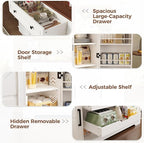 IRONCK 56” Farmhouse Sideboard Buffet Cabinet with 4 Doors and 1 Drawer, Buffet Table with Hidden Removable Drawers, 4 Adjustable Shelves, Dining Room Storage Cabinet for Kitchen or Living Room, White