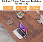 70.8" Large Home Office Compute Desk,Modern Heavy-Duty Excutive Office Desk,Workstation Write Table for Home Rustic Brown Table-top/White Metal Frame with Mirrors