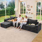 Hobestluk Cloud Modular Sectional Couch 4-Seater Sofa with Ottoman L Shaped Couch Deep Seat Sofa with Removable Cover Large Sofa for Living Room (Dark Grey, 4-Seater Sofa with One Ottoman)