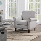 Prilinex Upholstered Living Room Chair - Large Comfy Fabric Accent Chair Single Sofa with Cushion, Rolled Armrest & Nailhead Trim, Mid Century Modern Armchair for Bedroom, Office, Grey