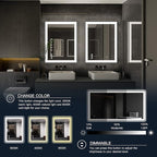 ISKM Framed LED Mirror for Bathroom 60"x28", Dimmable LED Bathroom Mirror with Lights, Anti-Fog, Front and Backlit Lighted Mirror 3-Colors, Shatterproof, Memory Function