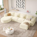 134" Boneless Couches for Living Room,Modular Sectional Sofa with Ottoman,Cloud Couch in a Box,Sponge Compression U Shaped Sofas with Chaise No Assembly Required(Beige-Corduroy Fabric) 1pcs