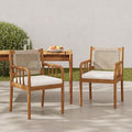 Christopher Knight Home Vera Outdoor Dining Chairs Set of 2, Acacia Wood Dining Chairs, Rattan Woven Back Armchair, Armchair with Cushion Seat, Patio Chair for Poolside Garden Balcony, Teak+Cream