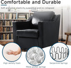 Pia Ricco 360° Swivel Accent Chair, Oversized Modern Faux Leather Armchair with Removable Cover for Living Room and Reception,Black