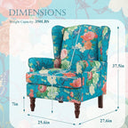 MELLCOM Floral Accent Chair, High Back Upholstered Armchair with Solid Legs, Leisure Single Sofa Chair for Living Room, Bedroom, Home Office, Teal Floral