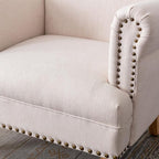 Modern Linen Accent Chairs Set of 2 Comfy Reading Chairs Upholstered Lounge Chair Single Sofa Couch for Bedroom/Living Room, Cream