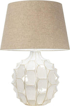 Possini Euro Design Cosgrove Mid Century Modern 3-Way Table Lamp with Table Top Dimmer 26.5" High White Glazed Ceramic Light Brown Linen Drum Shade for Living Room Bedroom House Bedside Nightstand