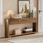 LITTLE TREE 70.8-Inch Long Console Table with 3 Drawers, Farmhouse Narrow Entryway Table for Hallway, Entry, Behind Couch, Sofa, Entrance, Living Room, Foyer with Open Shelves Rustic Brown