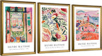 Wieco Art Framed Wall Art 3 Piece Henri Mattise Art Abstract Colorful Matisse Posters Canvas Prints for Wall and Home Office Decorations Bronze Gold Frame