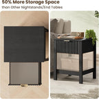 Fluted Night Stand with Golden Handle,Set of 2 Mid-Century Nightstands with Drawer, Bedside Table with Storage Shelf, Side Tables for Room,End Tables for Bedroom,Black Wood Grain