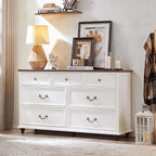 Farmhouse Dresser and Nightstand Sets, Wood 54" Wide Dresser & 24" Night Stand with Charging Station, 2 Piece Bedroom Furniture Set, Chest of Drawers for Bedroom, Home, Living Room, Hallway