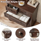 Farmhouse Bedroom Dresser and Nightstand Set of 4, 6 Drawer Low & 5 Drawers Dresser & 3 Drawer Nightstand Set with Wooden Legs, Rustic Wood Bedroom Furniture for Livingroom, Hallway, Walnut