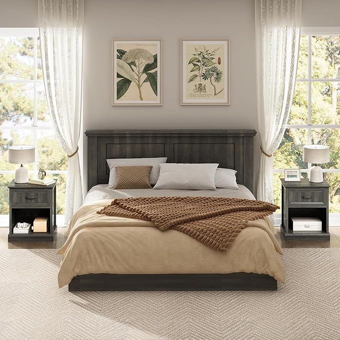 CARPETNAL Farmhouse Dresser and Nightstand Sets for Bedroom, 4 Pcs Bedroom Set, 5 Drawer & 8 Drawer Dresser and Nightstand Set of 2, Wood Chest of Drawers for Living Room, Entryway, Grey